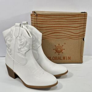 GLOBALWIN Women's Size 8.5 Mid Calf The Western Cowgirl Boots Chunky Low Heel